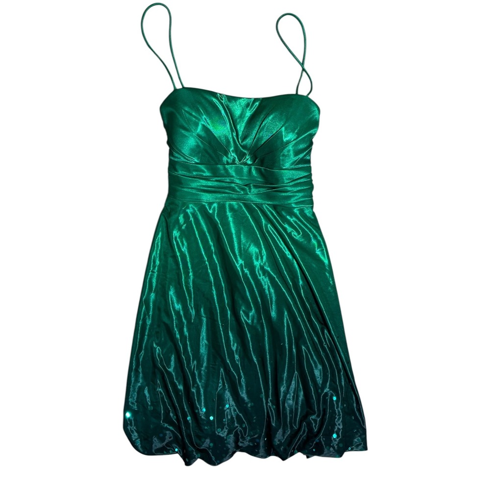 Jump Apparel NWT Emerald Green Sequin Bubble Hem homecoming Dress Sz 9/10 Y2K - Picture 2 of 6